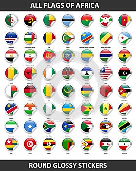 Flags of all countries of Africa. Round Glossy Stickers