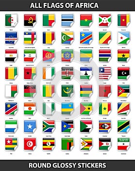 Flags of all countries of Africa. Round Glossy Stickers