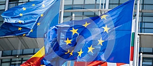 Flags of all member states of the European Union Parliament