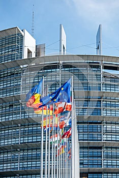 Flags of all member states of the European Union Parliament