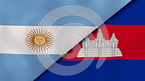 The flags of Argentina and Cambodia . News, reportage, business background. 3d illustration