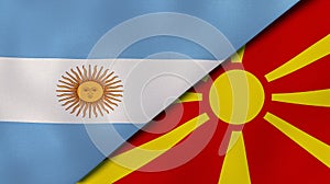 The flags of Argentina and Macedonia. News, reportage, business background. 3d illustration