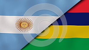 The flags of Argentina and Mauritius. News, reportage, business background. 3d illustration