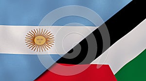 The flags of Argentina and Palestine. News, reportage, business background. 3d illustration