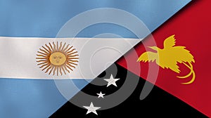 The flags of Argentina and Papua New Guinea. News, reportage, business background. 3d illustration