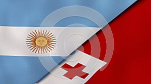 The flags of Argentina and Tonga. News, reportage, business background. 3d illustration