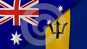 The flags of Australia and Barbados. News, reportage, business background. 3d illustration