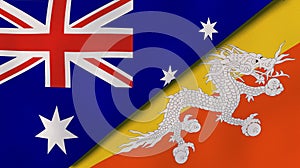 The flags of Australia and Bhutan. News, reportage, business background. 3d illustration