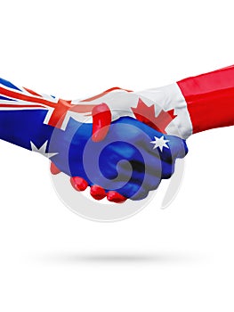 Flags Australia, Canada countries, partnership friendship, national sports team