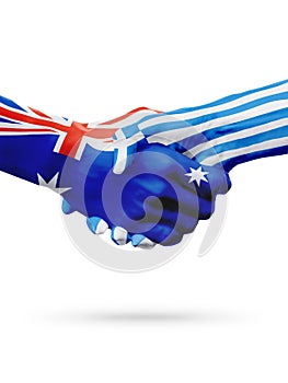 Flags Australia, Greece countries, partnership friendship, national sports team