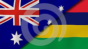 The flags of Australia and Mauritius. News, reportage, business background. 3d illustration