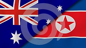 The flags of Australia and North Korea. News, reportage, business background. 3d illustration