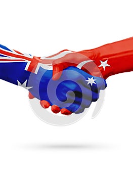 Flags Australia, Turkey countries, partnership friendship, national sports team
