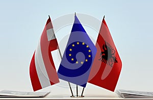 Flags of Austria European Union and Albania