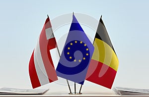 Flags of Austria European Union and Belgium