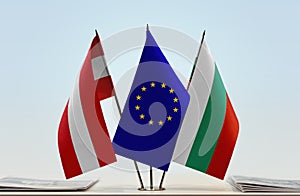 Flags of Austria European Union and Bulgaria