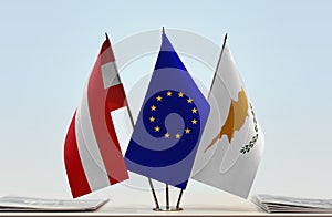 Flags of Austria European Union and Cyprus