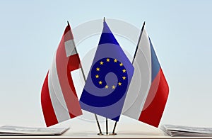 Flags of Austria European Union and Czech Republic