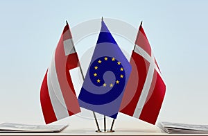 Flags of Austria European Union and Denmark