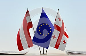 Flags of Austria European Union and Georgia