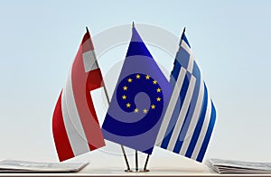 Flags of Austria European Union and Greece
