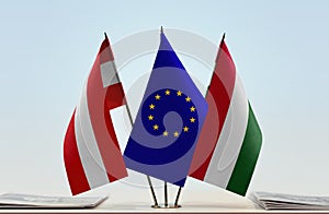 Flags of Austria European Union and Hungary