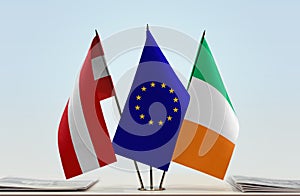 Flags of Austria European Union and Ireland