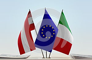 Flags of Austria European Union and Italy