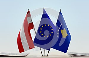 Flags of Austria European Union and Kosovo