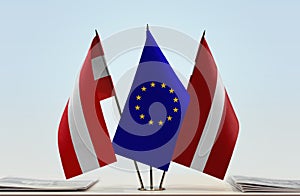 Flags of Austria European Union and Latvia