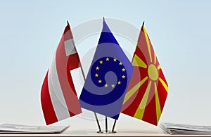 Flags of Austria European Union and Macedonia FYROM