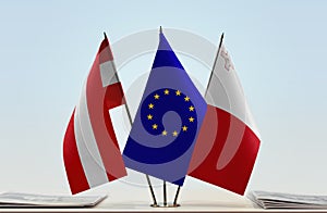 Flags of Austria European Union and Malta