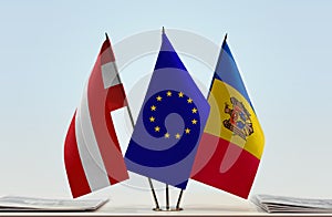 Flags of Austria European Union and Moldova