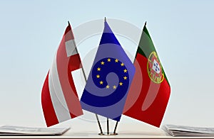 Flags of Austria European Union and Portugal