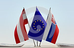 Flags of Austria European Union and Slovakia