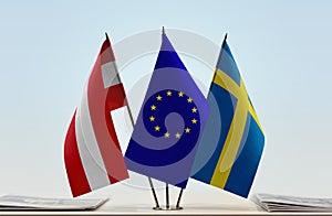 Flags of Austria European Union and Sweden