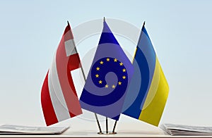 Flags of Austria European Union and Ukraine