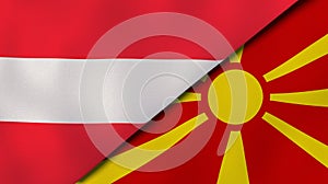 The flags of Austria and Macedonia. News, reportage, business background. 3d illustration