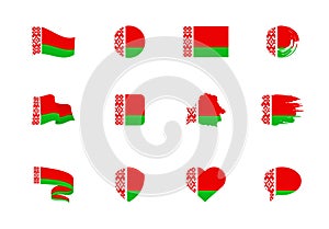 Flags of Belarus - flat collection. Flags of different shaped twelve flat icons
