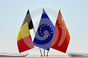 Flags of Belgium European Union and China