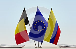 Flags of Belgium European Union and Colombia