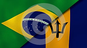 The flags of Brazil and Barbados. News, reportage, business background. 3d illustration