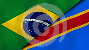 The flags of Brazil and DR Congo. News, reportage, business background. 3d illustration photo