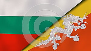 The flags of Bulgaria and Bhutan. News, reportage, business background. 3d illustration