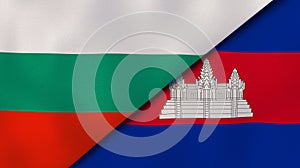 The flags of Bulgaria and Cambodia . News, reportage, business background. 3d illustration