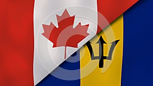 The flags of Canada and Barbados. News, reportage, business background. 3d illustration