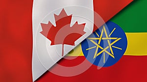 The flags of Canada and Ethiopia. News, reportage, business background. 3d illustration