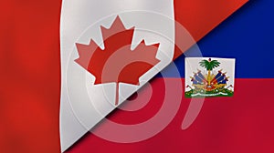 The flags of Canada and Haiti. News, reportage, business background. 3d illustration