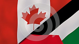 The flags of Canada and Palestine. News, reportage, business background. 3d illustration