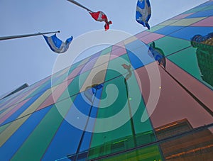 Flags of Canada Reflected in the Convention Center, Montreal